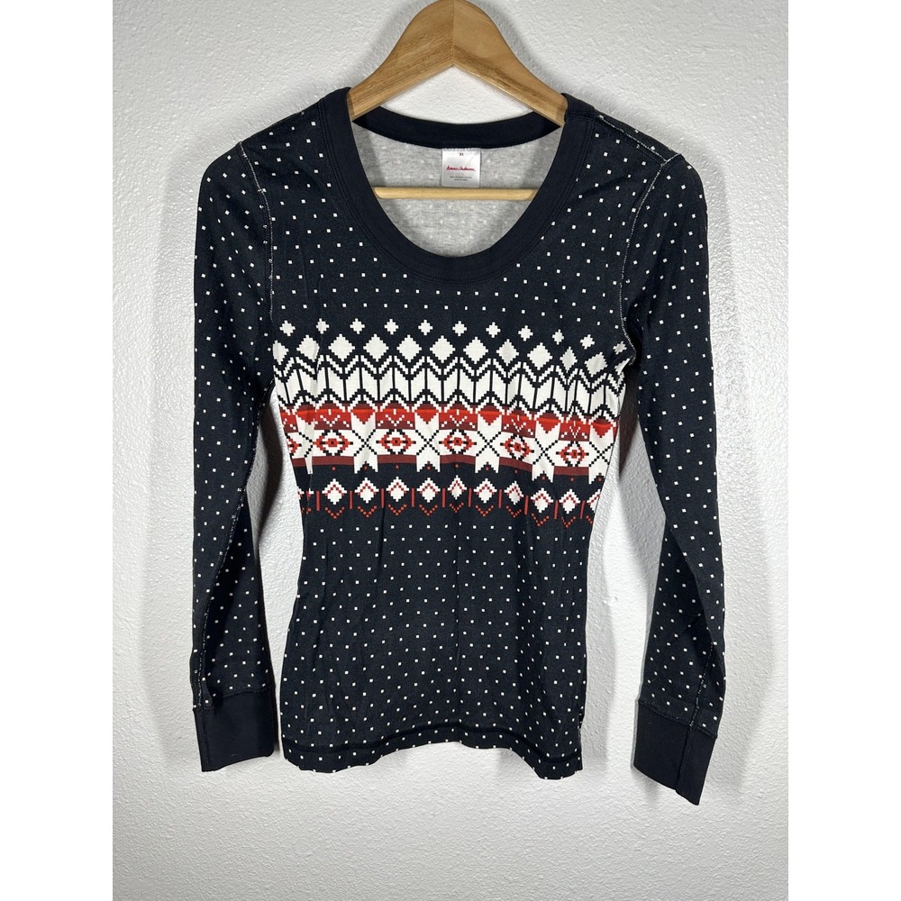 Hanna Andersson‎ Shirt Womens XS Blue Fair Isle Scoop Neck Holiday Winter
